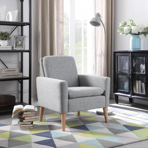 Miniatura 4 de Juego de 2 sillas decorativas para sala de estar, silla de lectura cómoda tapizada de tela, sillón moderno de mediados de siglo para dormitorio, Gris