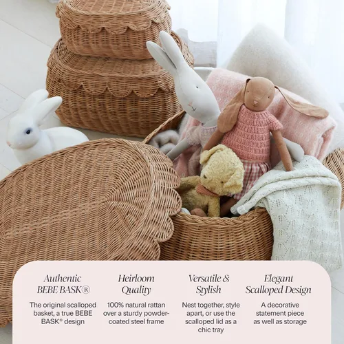 Miniatura 3 de BEBE BASK Juego de 3 cestas festoneadas grandes, tejidas a mano y galardonadas, tamaño XL, para mantas de 22 x 16 x 10 pulgadas, elegante mimbre