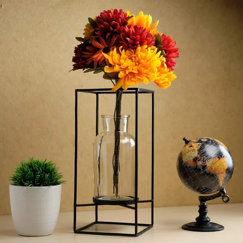 Miniatura 4 de EXCELLO GLOBAL PRODUCTS Jarrón de vidrio decorativo con soporte de alambre de metal: decoración de jarrón transparente para decoración moderna