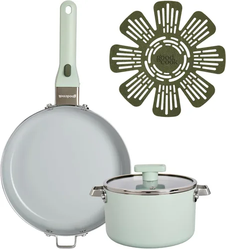 Miniatura 13 de GoodCook Juego de utensilios de cocina de cerámica de 14 piezas con asas extraíbles, ollas y sartenes antiadherentes, aptos para inducción y horno