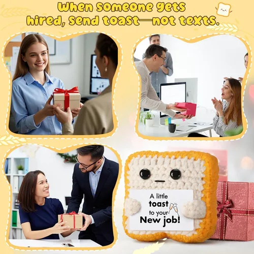 Miniatura 6 de Tostada de croché para nuevo empleo; regalo hecho a mano para felicitar a compañeras, compañeros, amigos, hijos, empleados o jefes; regalo gracioso