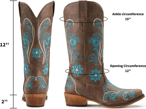 Miniatura 6 de IUV Botas vaqueras para mujer, botas occidentales de media pantorrilla, pestañas sin cierre, botas puntiagudas