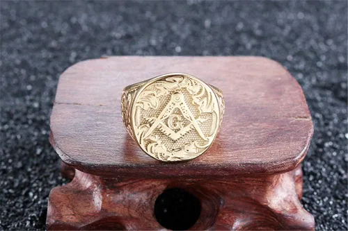 Miniatura 5 de IFUAQZ Anillos de acero inoxidable bañados en oro masónico masón para hombre, joyería clásica de Master Mason, Metal, Sin piedras preciosas