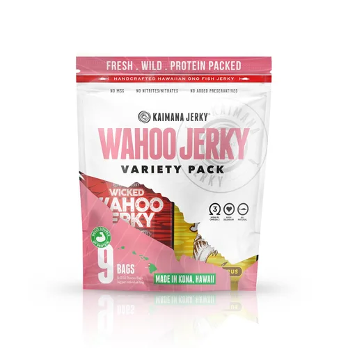 Miniatura 14 de Kaimana Jerky Ahi - Paquete de muestra de atún y salmón - Cecina de pescado totalmente natural y capturada en la naturaleza. Fabricado en Estados