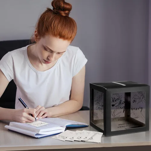 Miniatura 7 de Pajean - 50 tarjetas de memoria para celebrar la vida, caja de tarjetas con ventanas transparentes, caja de memoria para funeral, boda, cumpleaños