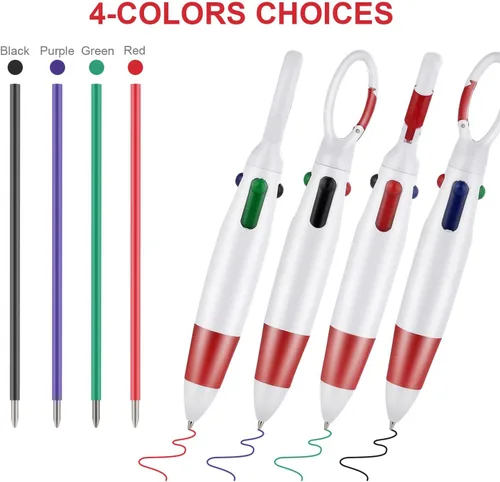 Miniatura 3 de Bolígrafos retráctiles, 12 bolígrafos multicolor 4 en 1 de 0.039 pulgadas con clip de mosquetón, bolígrafos de regalo para oficina, suministros