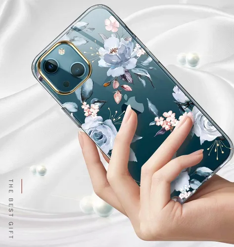 Miniatura 3 de luolnh Funda compatible con iPhone 13 con flores, para mujeres femeninas, a prueba de golpes, transparente con patrón floral para iPhone 13 de 6.1