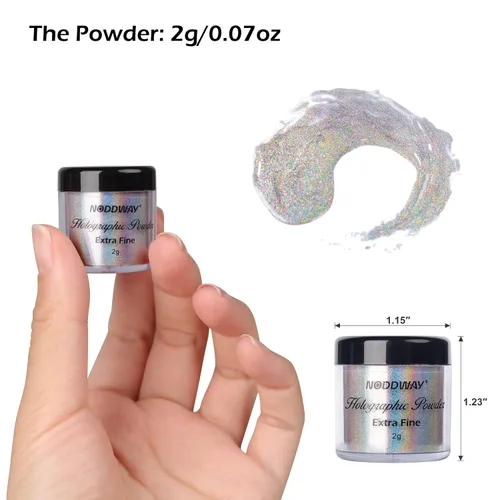 Miniatura 2 de Polvo holográfico de 0.07 oz/2 g, polvo fino cromado de 10 micras para resina epoxi/uñas, pigmento de espejo holográfico arcoíris para uñas