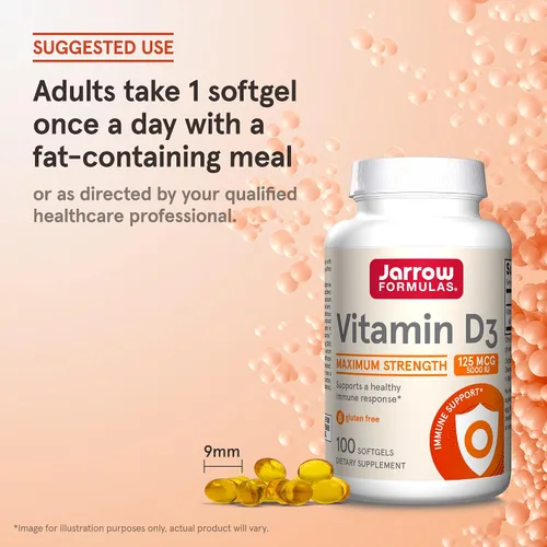 Miniatura 7 de Fórmulas vitamina D3 Jarrow, 5000IU, 100 geles suaves, D5000, 1, 1