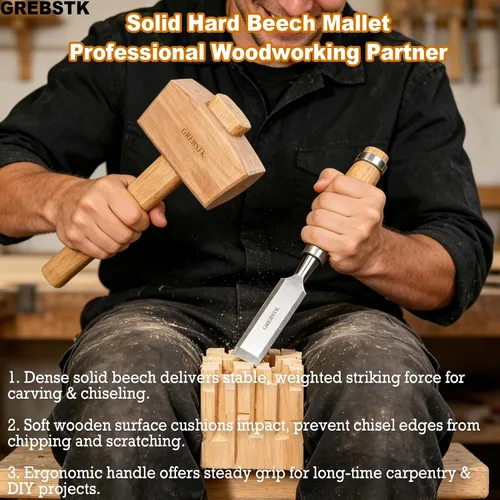 Miniatura 3 de GREBSTK Polished Solid Beech Wood Mallet for Home Bartending & Workshop Polished oiled finish, stain & moisture resistant, wipes clean with ease