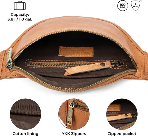 Miniatura 4 de Berliner Bags Cangurera de cuero genuino vintage Kai, bolso de cinturón, bandolera bandolera para hombres y mujeres - marrón