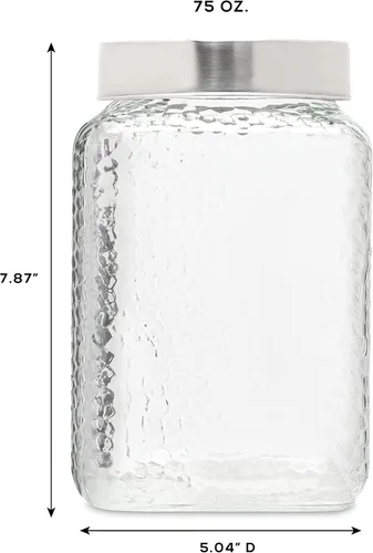 Miniatura 3 de Style Setter Juego de recipientes cuadrados de vidrio de 3 piezas en 43, 64 y 75 onzas, diseño retro elegante con tapas herméticas de acero