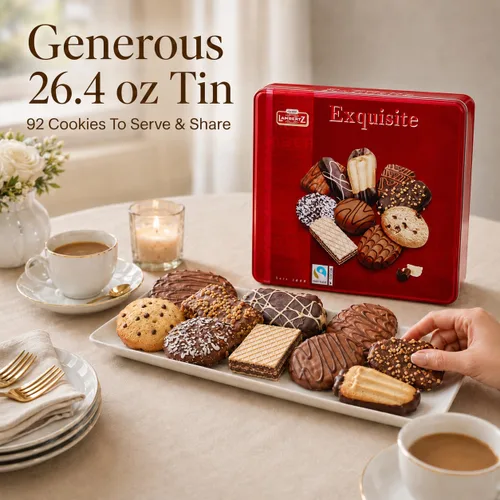 Miniatura 8 de Lambertz - Lata de galletas europeas para el Día del Padre, 92 galletas, 10 variedades, listas para servir y listas para regalar para papá