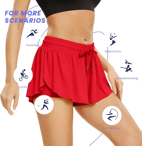 Miniatura 6 de Paquete de 3 pantalones cortos fluidos para niñas con bolsillos, 2 en 1, faldas de mariposa fluidas para jóvenes, pantalones cortos para correr