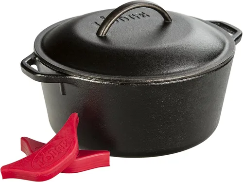 Miniatura 8 de Lodge Horno holandés pretratado con asas de bucle y cubierta de hierro fundido, 7 cuartos de galón, color negro