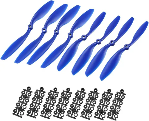 uxcell RC Propellers CW CCW 8045 8x4.5 pulgadas 2 paletas de ala fija para juguete de avión, nailon azul 4 pares con anillos adaptadores