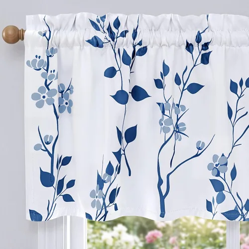 Miniatura 39 de Beauoop Cortinas Florales 100% Opacas de 54 Pulgadas de Largo, 2 Paneles para Dormitorio, Sala de Estar, Azul Gris y Blanco con Patrón de Flores
