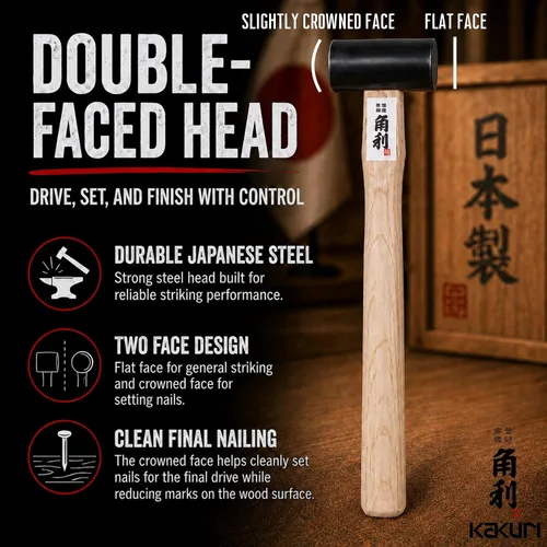 Miniatura 4 de KAKURI Martillo cincel de 13 oz (375 g) Martillo Daruma japonés para carpintería, herramienta de carpintero para cincelar, talla de madera, cara