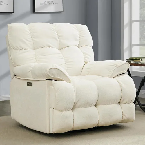 Silla reclinable mecedora extra grande, sillón reclinable con giro eléctrico para sala de estar, reclinables mecedores acolchados extra anchos con