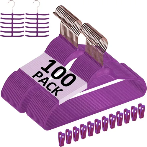 Miniatura 23 de VECELO Perchas de terciopelo de alta calidad resistentes (paquete de 60), antideslizantes y ahorran espacio con 8 clips para los dedos y soporte