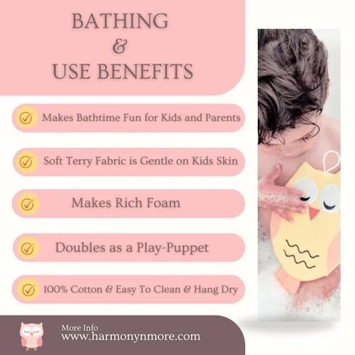 Miniatura 2 de Toalla de baño Olivia The Owl - Manopla de algodón con forma de animal - Guante de baño para niños - Guantes de toalla de baño - Lindo guante