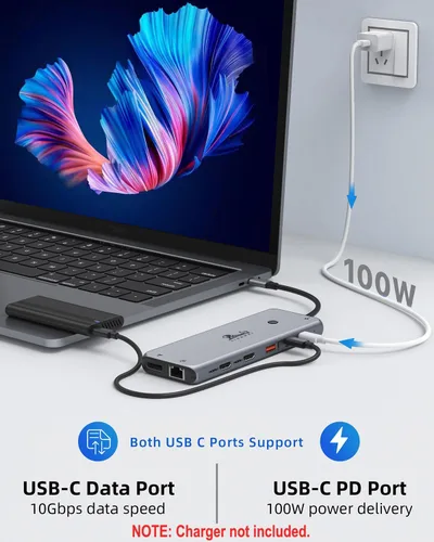 Miniatura 5 de Estación de acoplamiento USB C 13 en 1, monitor doble, pantalla triple, 8 puertos USB C/A, Ethernet, audio, concentrador USB C LIONWEI para MacBook