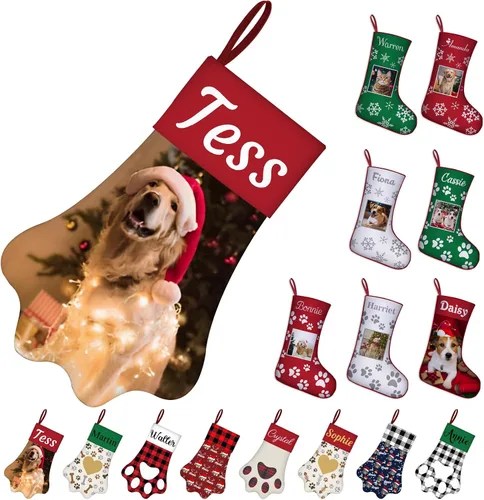 Miniatura 40 de Medias de Navidad de raza de perro personalizadas con texto de nombre, regalos de decoración de calcetines de Navidad personalizados para perros