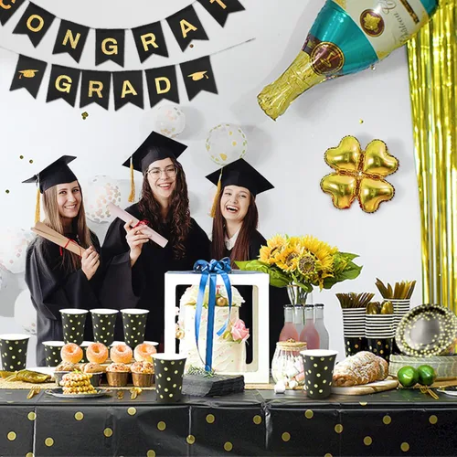 Miniatura 7 de AIRE 175 piezas de platos de papel negro y dorado, juego de vajilla para fiestas, suministros para 25 invitados, platos desechables para fiesta, 175
