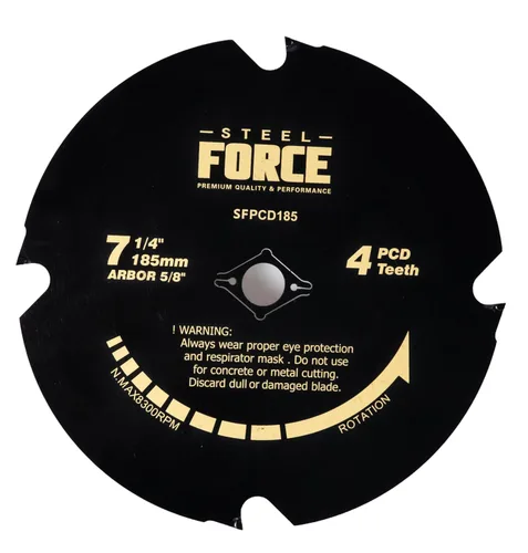 Steel Force CRPCD185 7-1/4 "4 dientes policristalino diamante con punta PCD Hardie Blade para el cemento de la fibra y el suelo laminado