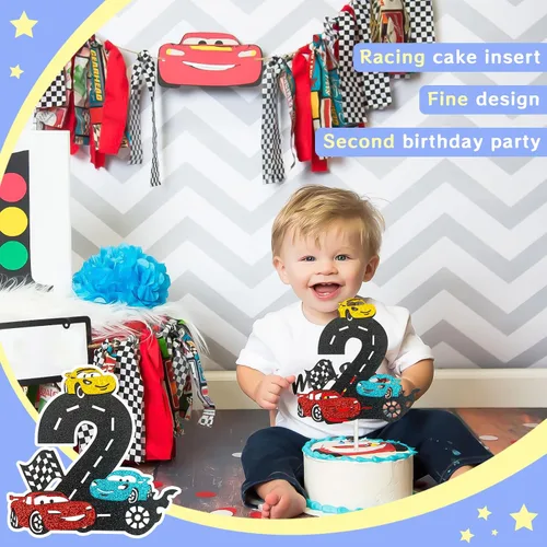 Miniatura 6 de MEMOVAN Decoración para Pastel de Auto de Carreras 2do Decoración para Pastel Two Fast Decoración para Pastel de Auto de Carreras Cumpleaños para 1