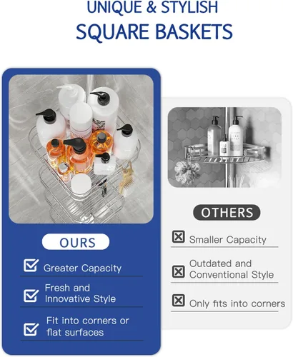 Miniatura 3 de SEIRIONE Organizador de Ducha y Esquinero a Prueba de Óxido para Baño, Poste de Tensión con 4 Cestas Ajustables para Accesorios de Ducha, 34 a 116