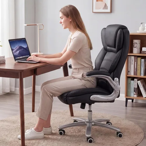 Miniatura 9 de GYI Silla de Oficina Grande y Alta de 400lb con Asiento Ancho, Silla Ejecutiva de Escritorio de Cuero Ergonómica con Respaldo Alto y Brazos