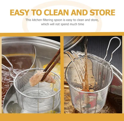 Miniatura 5 de BESTonZON Cuchara ranurada de acero inoxidable para fideos, colador de olla caliente de 5.6 pulgadas con asa para cocinar pasta, ramen y cocina