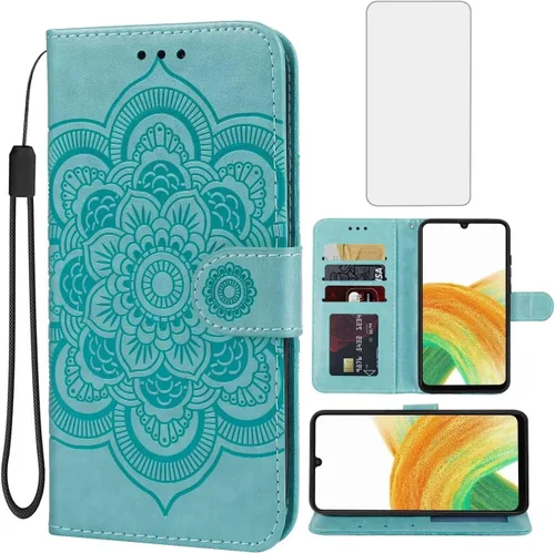 Funda para Galaxy A13 4G/A13 LTE 4G (no 5G) SM-A135F Funda tipo cartera con protector de pantalla de vidrio templado, funda de cuero con soporte
