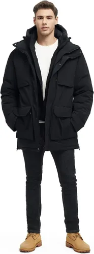 Miniatura 6 de Chaquetas largas de invierno para hombre, parka impermeable de dos piezas con capucha, abrigos cálidos de nieve con capucha