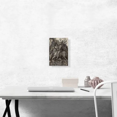 Miniatura 2 de ARTCANVAS Albrecht Durer - Lienzo decorativo de caballero, la muerte y el diablo, pintura enmarcada estirada, póster giclée, decoración de pared, 12