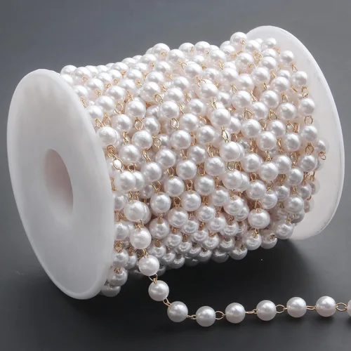 Miniatura 10 de UMAOKANG Cadenas de cuentas de perla de imitación de 10 metros con 4 mm de diámetro con carrete, eslabones de cadena de latón a granel para hacer