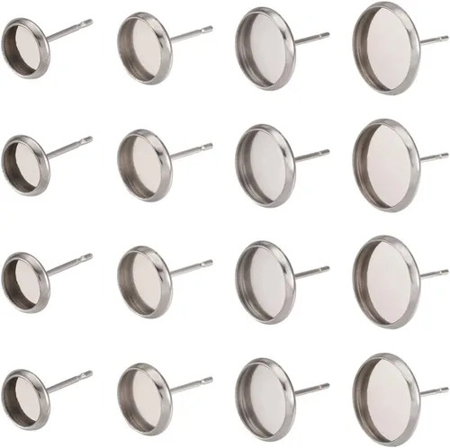 Miniatura 30 de Craftdady 400 aretes de acero inoxidable de 0.15 a 0.55 pulgadas, 8 tamaños, almohadillas planas, redondas, en blanco, para hacer joyas Almohadilla
