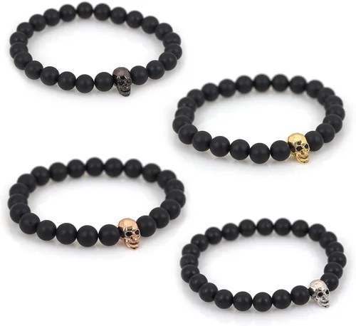 Miniatura 4 de Dijes de cuentas de cabeza de calavera para hombre, pulsera original, fabricación de joyas, 0.315 x 0.512 in (10 unidades, plateado)