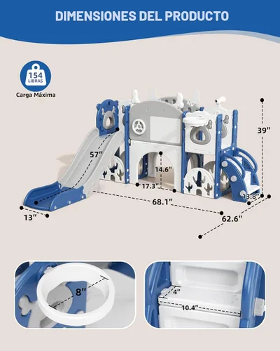 Miniatura 5 de XJD Juego de Tobogán 13 en 1 para Niños Pequeños, Tobogán para Niños de 1+ Años, Nueva Actualización con Set de Golf, Aro de Baloncesto, Pizarra