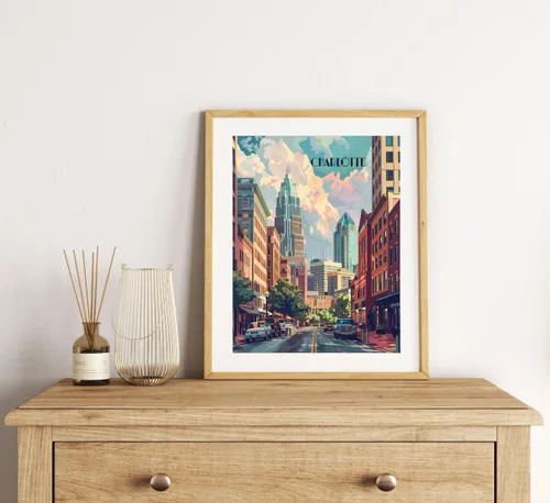 Miniatura 6 de Turnip Designs 8X10 sin marco Charlotte Carolina del Norte Retro City Urbano Paisaje Arte Impresión Póster Ilustración Decoración del Hogar RC016