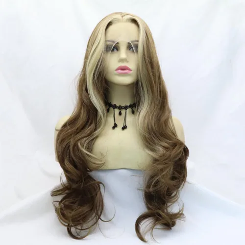Miniatura 19 de 1001 #Color sintético rubio blanco encaje frente pelucas para mujeres pelo rubio platino largo cuerpo onda peluca resistente al calor fibra larga