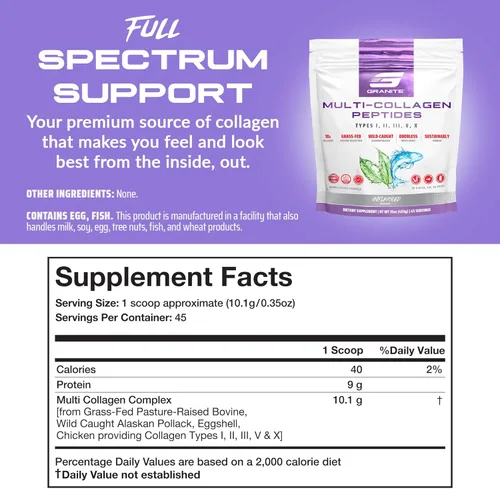Miniatura 3 de Granite Supplements Polvo de péptidos de colágeno – Vitaminas para el cabello, la piel y las uñas con péptidos de colágeno hidrolizados tipo I, II