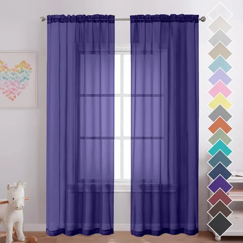 Miniatura 145 de OVZME - Cortinas traslúcidas blancas de 45 pulgadas de largo, 2 paneles, cortinas de gasa con bolsillo para barra para ventanas pequeñas, cada una
