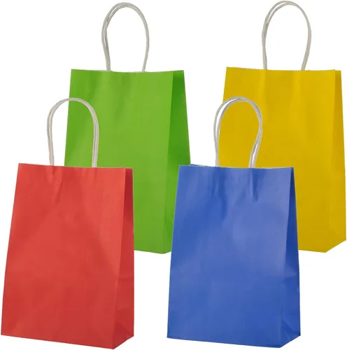 Miniatura 7 de MISU Bolsas de papel para fiesta, bolsas de regalo de papel kraft con asa, pequeñas, 8.3 x 5.9 x 3.2 pulgadas, paquete de 16 unidades (naranja, azul)