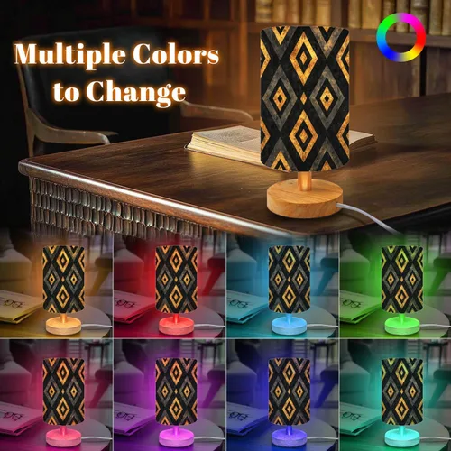 Miniatura 3 de Lámpara de mesa de noche, vibrante tono tierra, estilo africano, acuarela, lienzo regulable con pantalla de tela de lino, base de madera, mesita