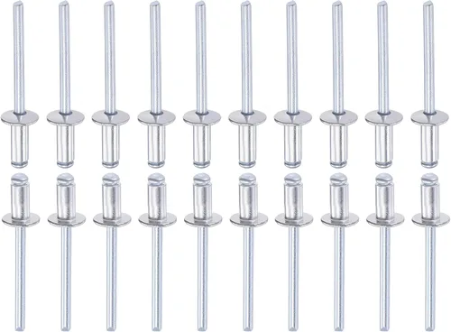 Miniatura 20 de DTGN Remaches ciegos de 0.094 in x 0.236 in (DxL) - Paquete de 60 - Bueno para unión de maquinaria - Remache de extremo abierto de cúpula de aluminio