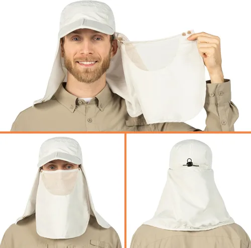 Miniatura 2 de SUN CUBE Sombrero de sol de pesca con solapa para el cuello y cubierta facial, UPF50+ gorra de protección UV de ala ancha para hombres y mujeres