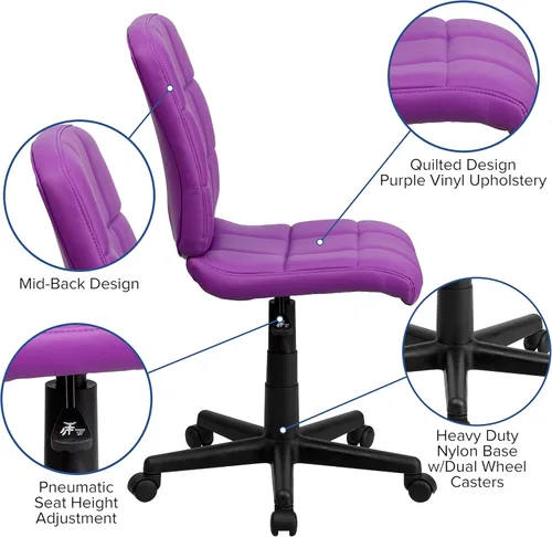 Miniatura 4 de Flash Furniture - Silla giratoria de respaldo medio de vinilo, acolchada, color negro Púrpura