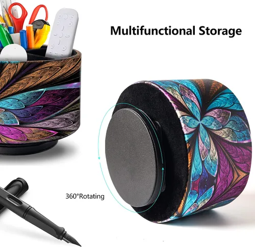 Miniatura 4 de Soporte para control remoto, organizador redondo de cuero para suministros de arte, papelería de cuero sintético, organizador de maquillaje
